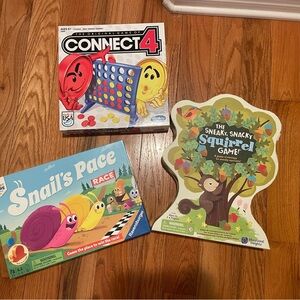 Board Game Lot: Snail’s Pace, Sneaky Snacky Squirrel, Connect 4